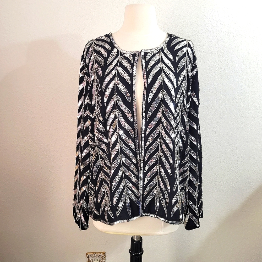 New Beautiful Black with Silver Sequin Sheryl Crow Cardigan size XL